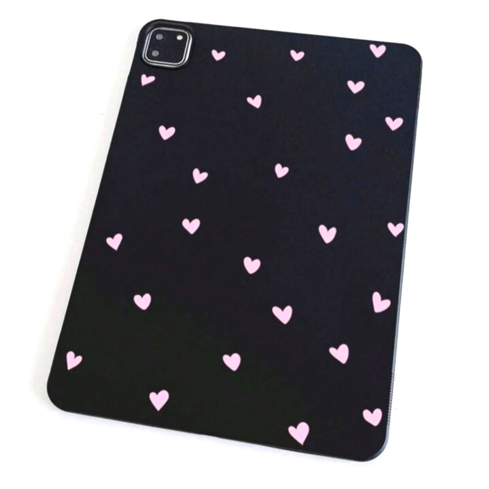 iPad Air 2 TPU Black Case with Pink Hearts